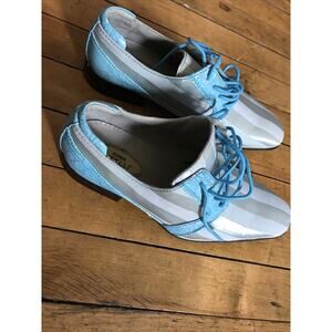 HUGO VITELLI Mens 6 Woman’s 7.5 Blue Croc / Satin Fancy Suit Blue Jean Shoes